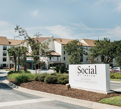 An exterior shot of The Social at Savannah. 